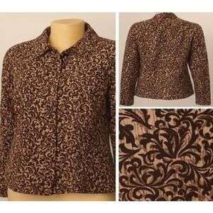 CJ Banks Lightweight Jacket Women's 1X Brown Beige Scroll Print Button Up Casual